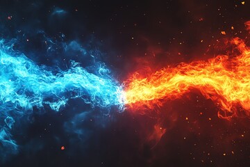 Obraz premium Dramatic Collision of Opposing Fire and Ice Elements on Dark Background