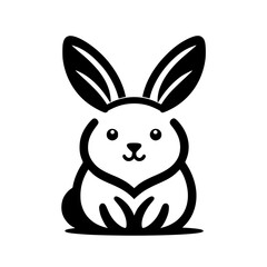 Minimalist Illustration of a Sitting Rabbit with Long Ears, Black and White, Vector Style, Minimalist Design.
