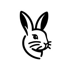 Black and White Rabbit Head: Simple, clean, minimalist logo of a rabbit, perfect for any applications.