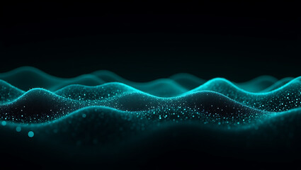 Blue Abstract Technology Background with Wavy Data Lines and Holographic Dots &ndash; Futuristic Digital Gradient Texture
