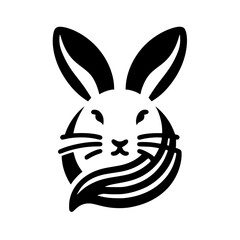 Stylized Black and White Rabbit Head Illustration, minimalist and clean, perfect for a logo.