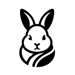 Simple, minimalist, and a black-and-white illustration of a rabbit's head, with clean lines, conveying innocence.