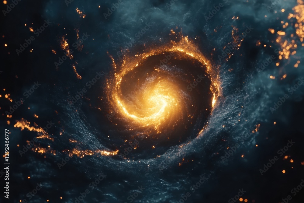 Fototapete Glowing gas swirls create an abstract energy flow in a dark cosmic environment filled with vibrant colors and dynamic motion. Generative AI