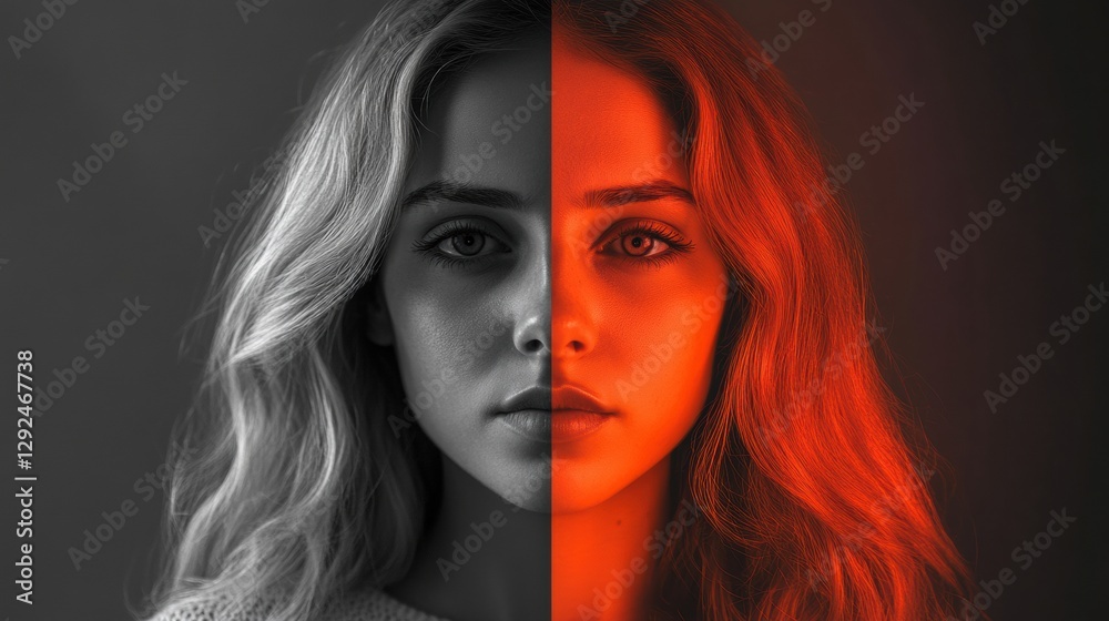Leinwandbilder transforming emotions from sadness to brightness through contrasting expressions and colors in a cre
