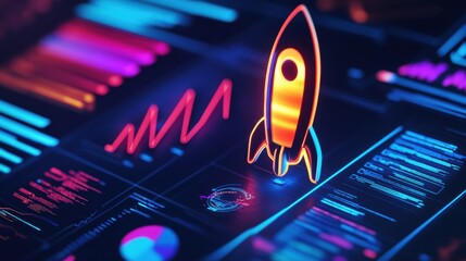 Rocket launch innovation digital space data visualization concepts aerial view