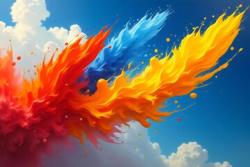 Obraz premium Dynamic Abstract Colorful Paint Splash Vivid Art Sky Clouds Backdrop
