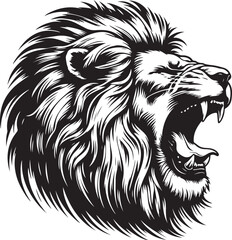 Black and white illustration of a roaring lion