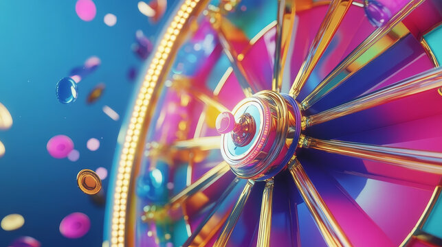 Lottery isometric landing page. Wheel drum machine with lotto balls inside, tickets with crossed lucky numbers and gold coins. Instant win, internet leisure, bingo gambling game, 3d vector web banner