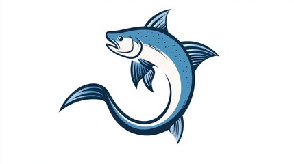 Blue Fish Illustration on White Background