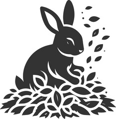 Rabbit playing in a pile of leaves animal vector silhouette