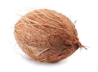 One whole coconut in shell isolated on white