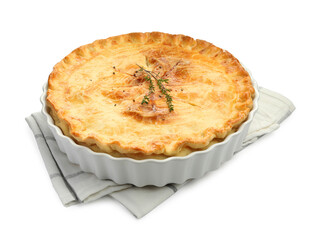 Delicious fresh homemade pie with thyme isolated on white