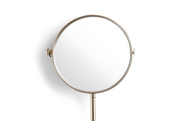 Fototapeta premium Gold-framed Round Vanity Mirror on Stand for Makeup Application