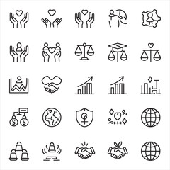 "Business and Teamwork Line Icons Set – Minimalist Corporate Leadership & Collaboration Symbols"