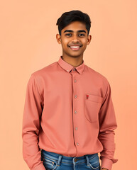 Obraz premium Young man with bright smile against soft background. Generative ai