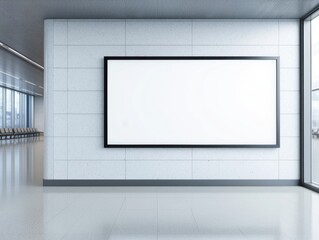A modern, blank wall with a large frame, ideal for presentations and advertising.