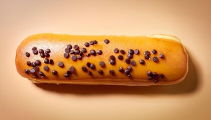 Long John Vanilla Donut with Chocolate Sprinkles on Cream Background Isolated