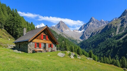 Alpine Stone Chalet in Majestic Mountain Valley