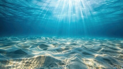 Naklejka premium Sunbeams Illuminate Ocean Floor: Underwater Serenity