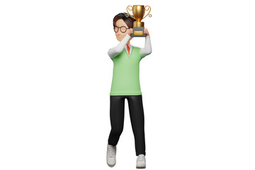 School uniform male holding a trophy 3D Character Illustration.