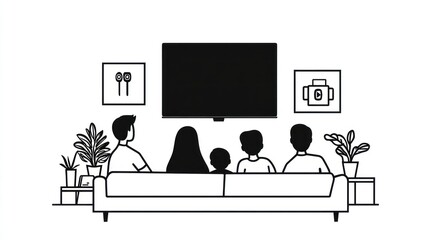 Family watching TV in living room. Possible stock photo use