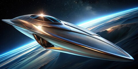 Futuristic Spacecraft Soaring Above a Planetary Horizon, Gliding Through the Cosmos on a Journey to Uncharted Worlds
