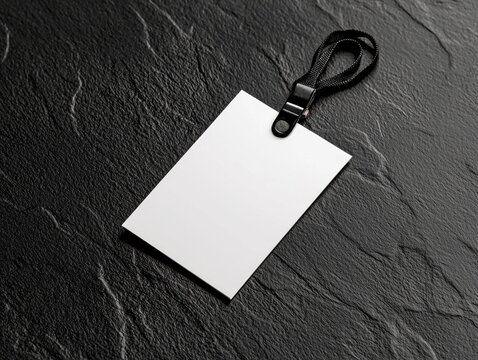 Blank name tag on a dark background, ideal for personalization and branding.