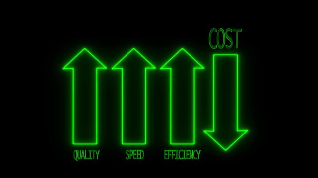 businessman drawing quality speed efficiency and cost concept, Analysing business performance methods ,Cost reduction concept. Increase quality, speed, efficiency,