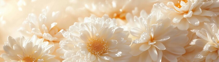 Fototapeta premium Delicate white flowers in soft focus, conveying tranquility and natural beauty.