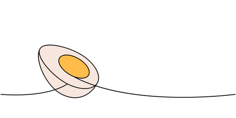 Sliced egg one line colored continuous drawing. Organic farm product. Vector illustration