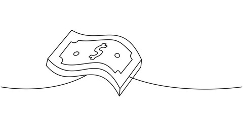 Dollar bills one line continuous drawing. Money investment and online payment service. Vector illustration.