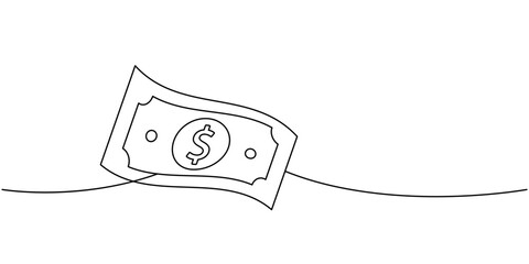 Dollar cash one line continuous drawing. Money investment and online payment service. Vector illustration.