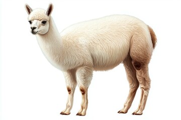 Fototapeta premium White llama standing on a white background