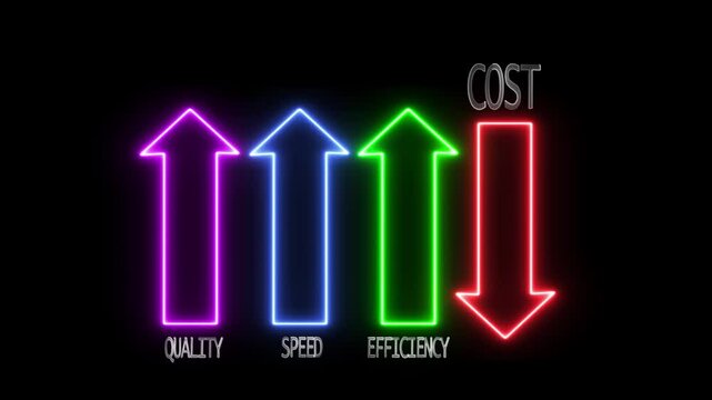 businessman drawing quality speed efficiency and cost concept, Analysing business performance methods ,Cost reduction concept. Increase quality, speed, efficiency,