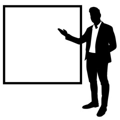Silhouette of a Man Explaining with a Board