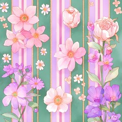 Obraz premium Vintage florl pattern watercolor illustration, generation AI 