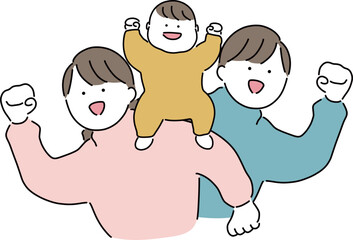 家族で「やったー！」_お母さん前