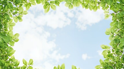 Green Leaves Frame Bright Sky Background