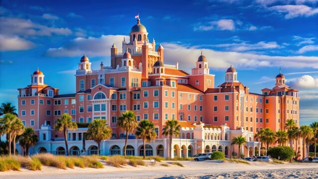 Tall towers rising above the iconic Don Cesar Hotel in St. Pete Beach, Florida, Towers, Don Cesar Hotel, St. Pete Beach