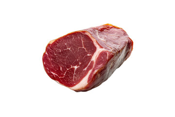 Fototapeta premium Piece of meat is cut in half and is displayed on a white background, isolated