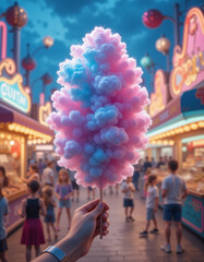 Naklejka premium Fluffy & Sweet: The Magic of Cotton Candy