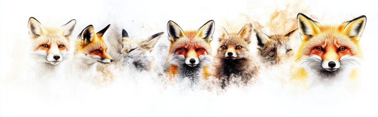 Artistic Illustration of Multiple Foxes with Vivid Expressions