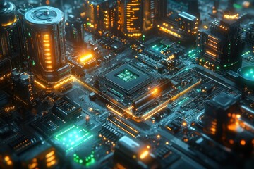 Futuristic Automated PCB Assembly Process in High-Tech Factory