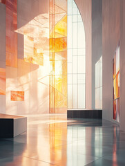 view of the window, modern stained glass design of church