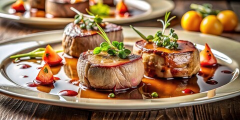 Exquisite gourmet veal medallions served in a luxurious restaurant setting ,  gourmet, veal, medallions, luxury