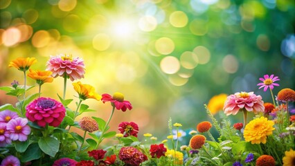 Blurred nature background with colorful flowers and foliage, blur, nature, background