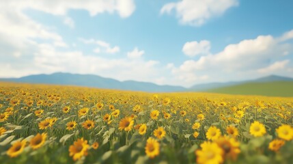 Obraz premium Vibrant Yellow Sunflower Field Under a Sunny Summer Sky