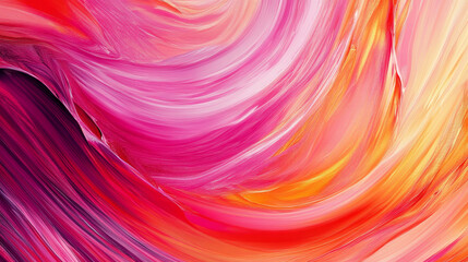 Obraz premium 3d ribbon brush stroke. Abstract color wave paint. Red, pink and orange brushstroke splash in dynamic swirl shape. Liquid acrylic or ink texture with gradient design. Bright fluid wavy motion art