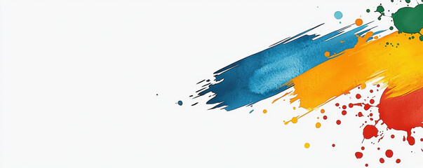 Colorful abstract background with vibrant paint splashes and strokes. This artistic design features blue, yellow, green, and red hues, creating lively and dynamic visual effect
