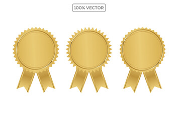 Golden stamp with ribbons isolated on white background. Luxury seal. Vector design template